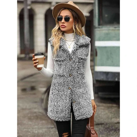 Longline Teddy Vest Jacket - Picture 6 of 11